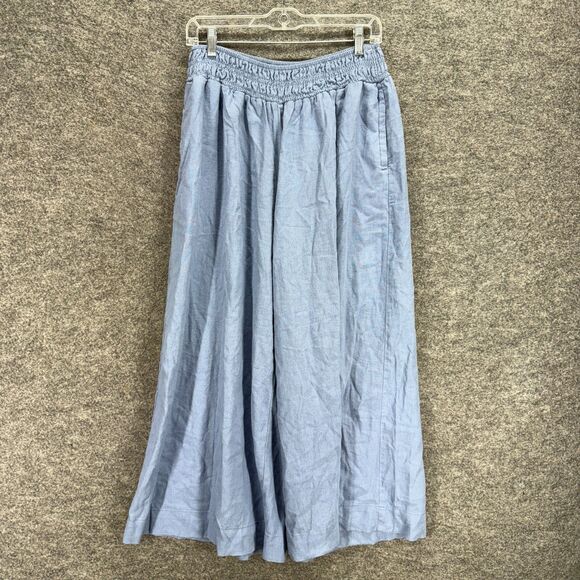 Old Navy Pants Women S Small Blue Mid Rise Wide Leg Flat Front Linen Pull On - Picture 1 of 8